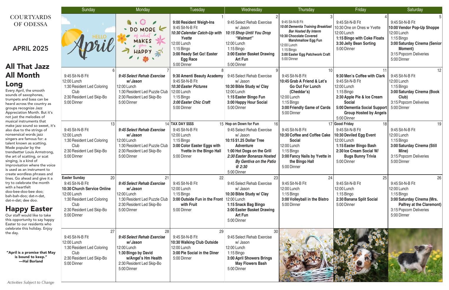 Assisted Living Event Calendar